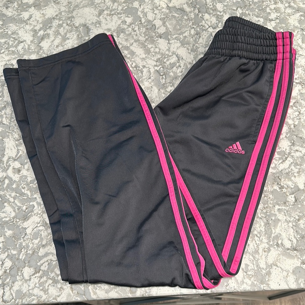 Adidas Black and Pink Sweatpants with Signature Stripes